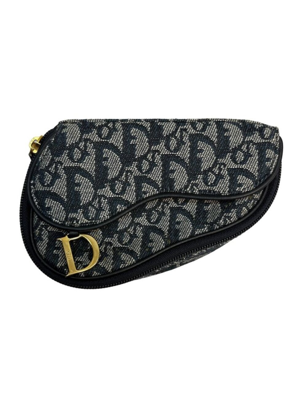 Dior Trotter Saddle Pouch Navy Gray Canvas Leather